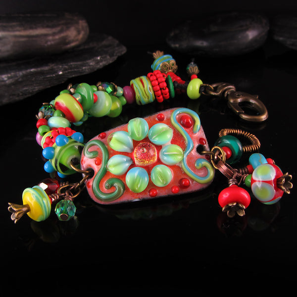 Flower Queen - Boho Chic, Lightweight Copper Art Bracelet including lampwork beads