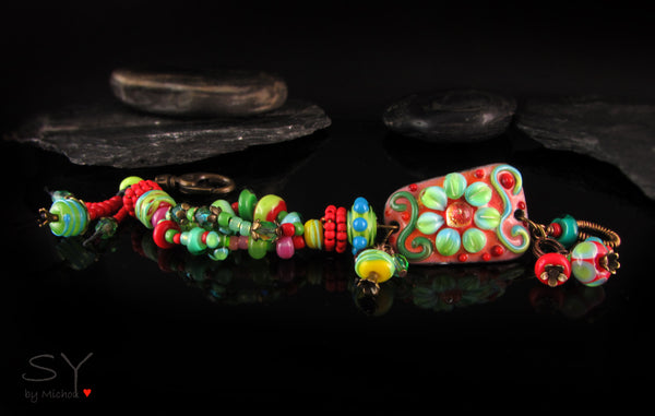 Flower Queen - Boho Chic, Lightweight Copper Art Bracelet including lampwork beads