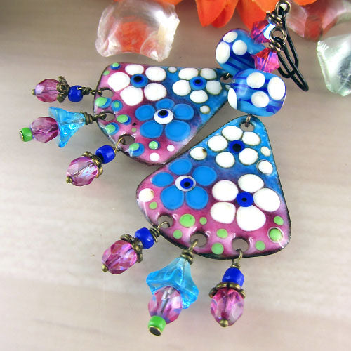 Ocean Flower ♥ Handmade lightweight fire torched Copper Earrings