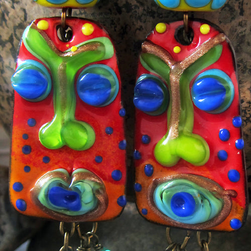 SHAKA ZULU Red ♥ Handmade lightweight copper art Earrings