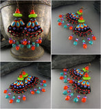MAYA - Boho Chic - Handmade enameled lightweight torch fired Copper Art Earrings