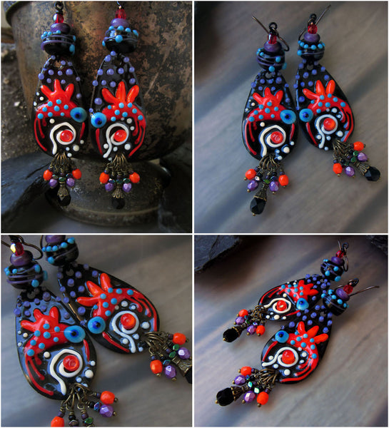 Hummingbird on black ♥ Handmade lightweight Copper Art Earrings