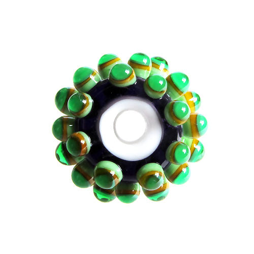 Green Dots ♥ Hancdrafted Lampwork bead, round, big hole bead (1)