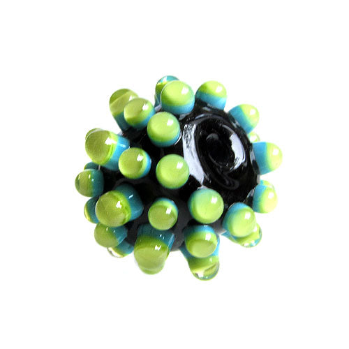 Green/Turquoise Dots ♥ Handcrafted Lampwork bead, round, big hole bead (1)