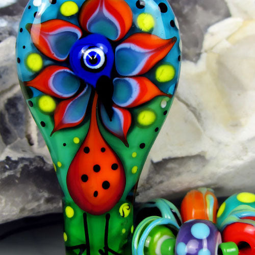 Pop Art Peacock ♥ Handcrafted lampwork bead by Michou P. Anderson