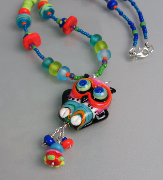 Funky, sassy Owl ♥ Handcrafted Lampwork Necklace