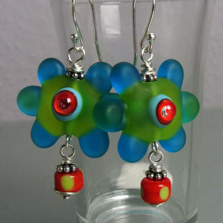 Green Cactus ♥ Handmade - lightweight fire torched Copper Earrings