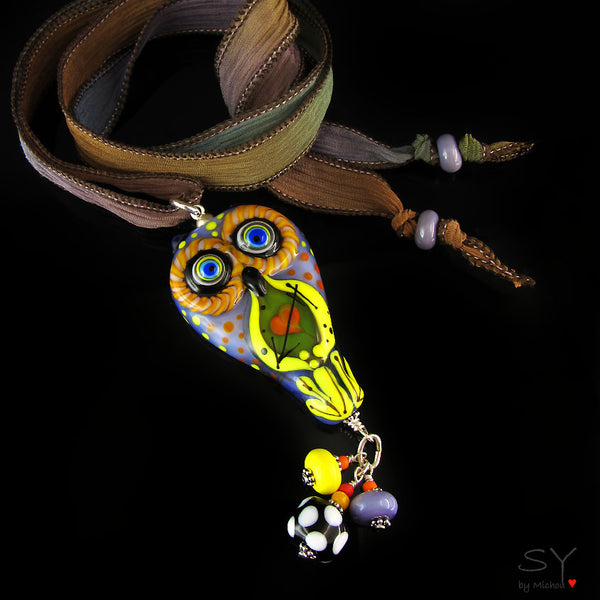 Funky Love Owl - Lampwork Pendant/Necklace