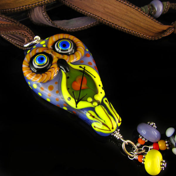 Funky Love Owl - Lampwork Pendant/Necklace