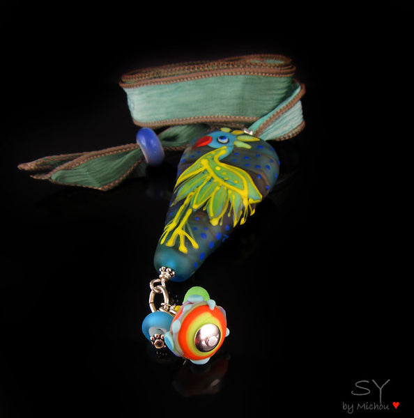 Paradise Bird - Lampwork Pendant/Necklace including my Signature at the back