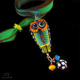 The green Owl of wisdom - Lampwork - Pendant/Necklace - Murano Glasschmuck
