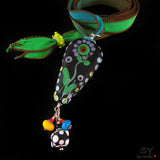 The green Owl of wisdom - Lampwork - Pendant/Necklace - Murano Glasschmuck