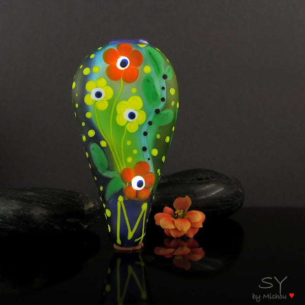 Jungle Bird - Lampwork Art Glass Focal Bead - Murano Glasperle