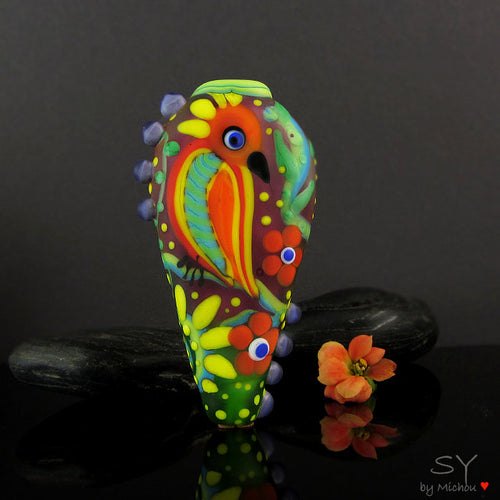 Sassy Parrot - Lampwork Art Glass Focal Bead - Murano Glasperle
