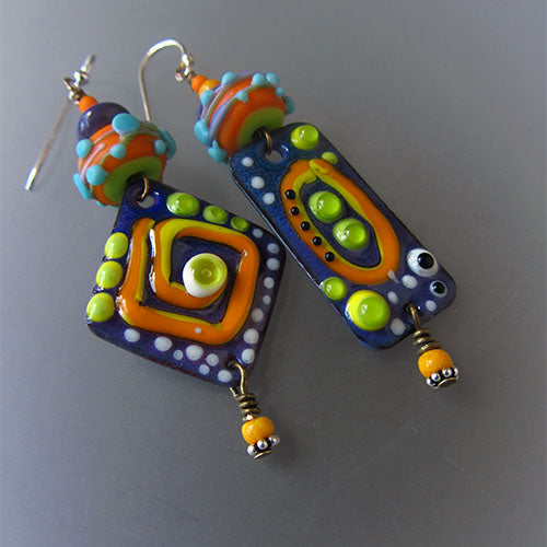 Morocco - Enameled Copper Art Earrings. Designed by Michou Pascale Anderson